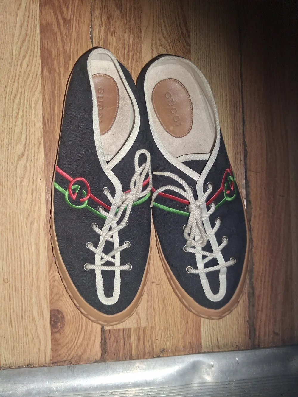 Gucci Black Canvas Sneakers with Red & Green Web Accent